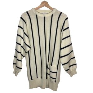 VINTAGE 80s Partners by Mervyns Cream Black Stripe Crewneck Tunic Sweater Medium